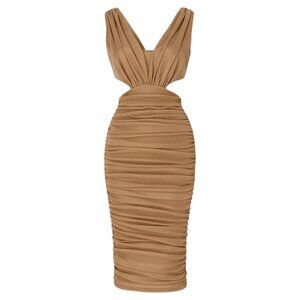 Akira Brown Ruched Mesh Midi Dress Sleeveless Bodycon Formal Holiday Party S